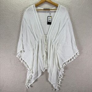 Coco‎ Cabana Resort Pool Cover Up Tassel Trim Open Front White Size L